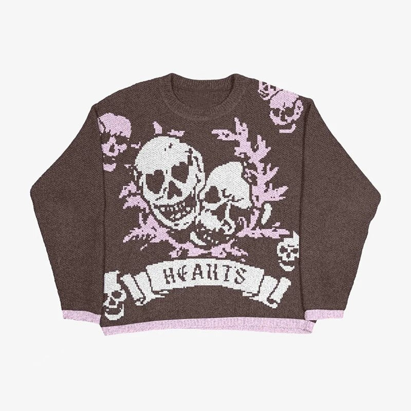 Brown and Pink Skull Heart Sweater 